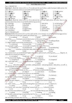 Bài tập Tiếng Anh cho học sinh Lớp 11 - Unit 7 Further education - Đỗ Bình
